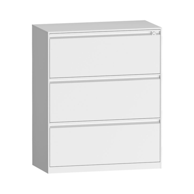 Steel 3 Drawer Lateral Filling Cabinet 12mm Edge Gooseneck For Office